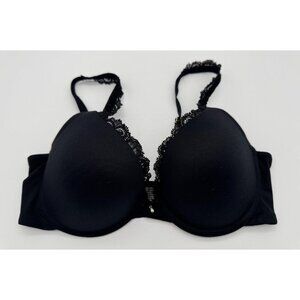 Soma Embraceable Push Up Lace Trim Bra Solid Black Padded Underwire Size 34C